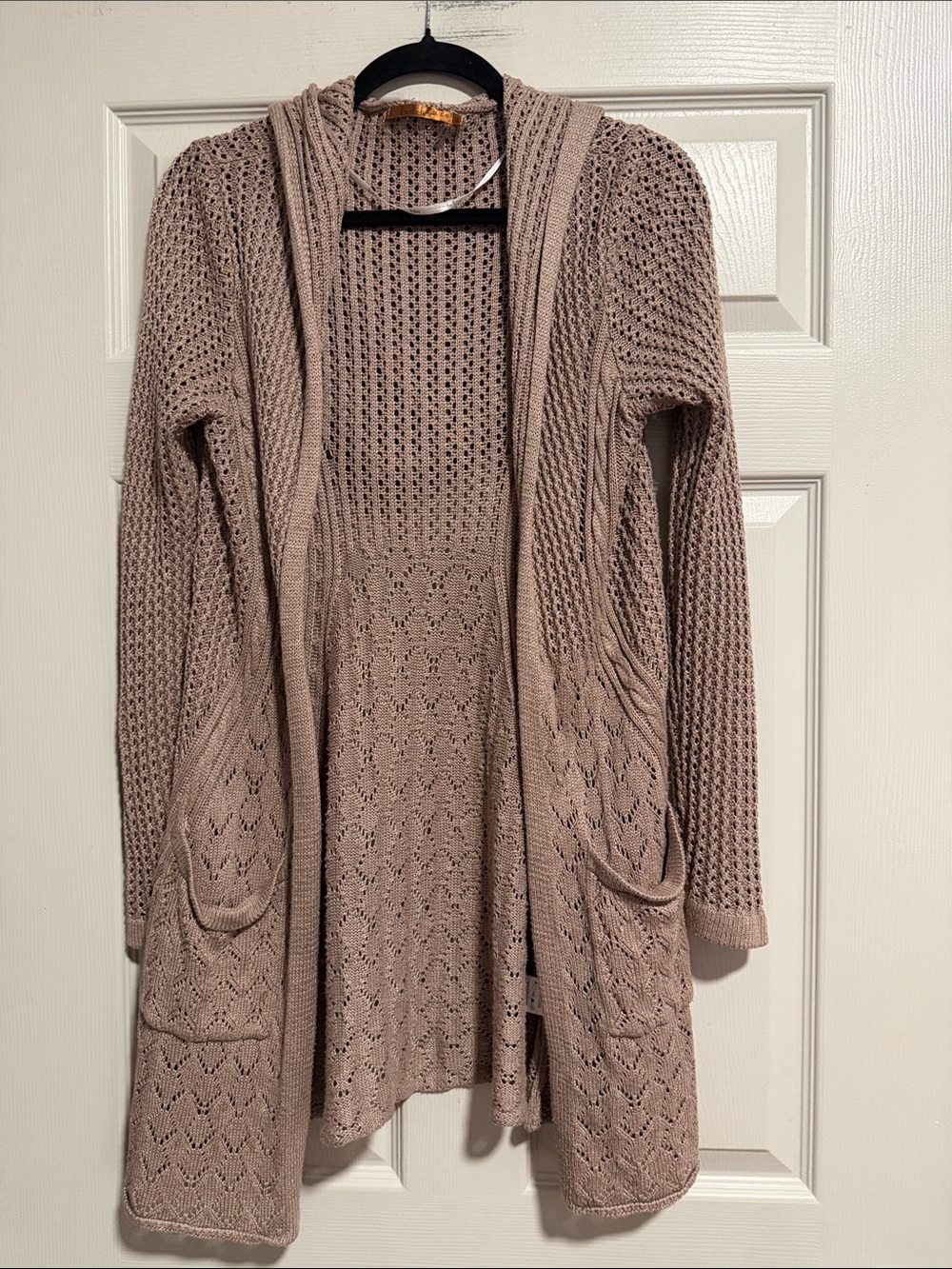 Belldini Open-Front Hooded Knit Cardigan - Taupe